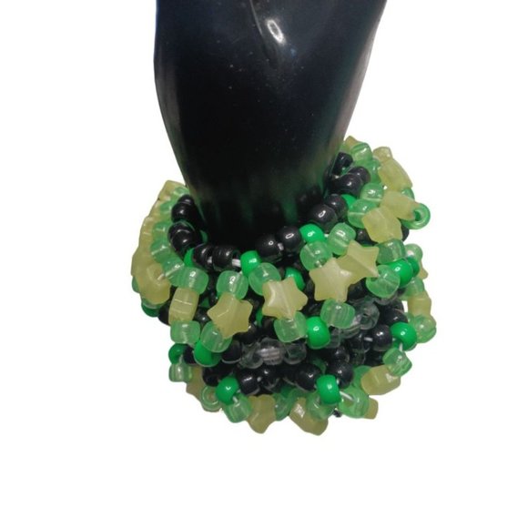 Green Glow-in-Dark Aliens Face Hanging from Kandi Rotating Cuff EDC Handmade !! - Picture 9 of 10